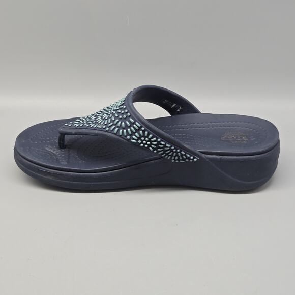CROCS Monterey Diamante Wedge Flip Flop Sandals Women’s Size 9 Blue Casual - Picture 9 of 11